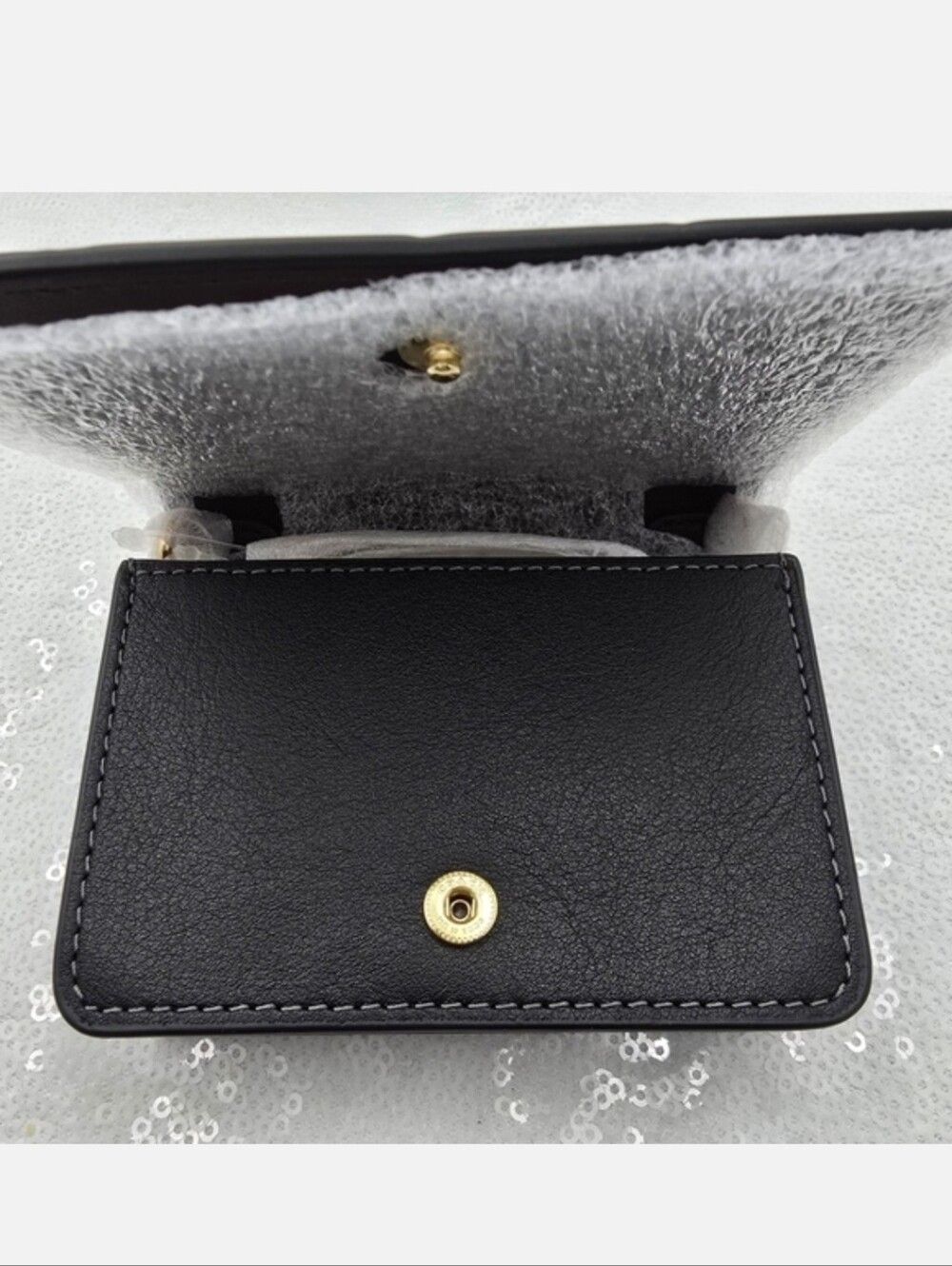Coach Mini Wallat On A Chain Sequined Cherry Print Black Leather Crossbody - Picture 5 of 14